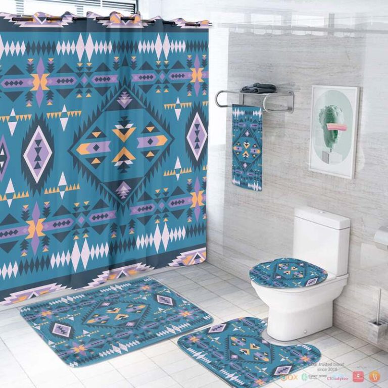 Cyan Blue Native American Bathroom Set