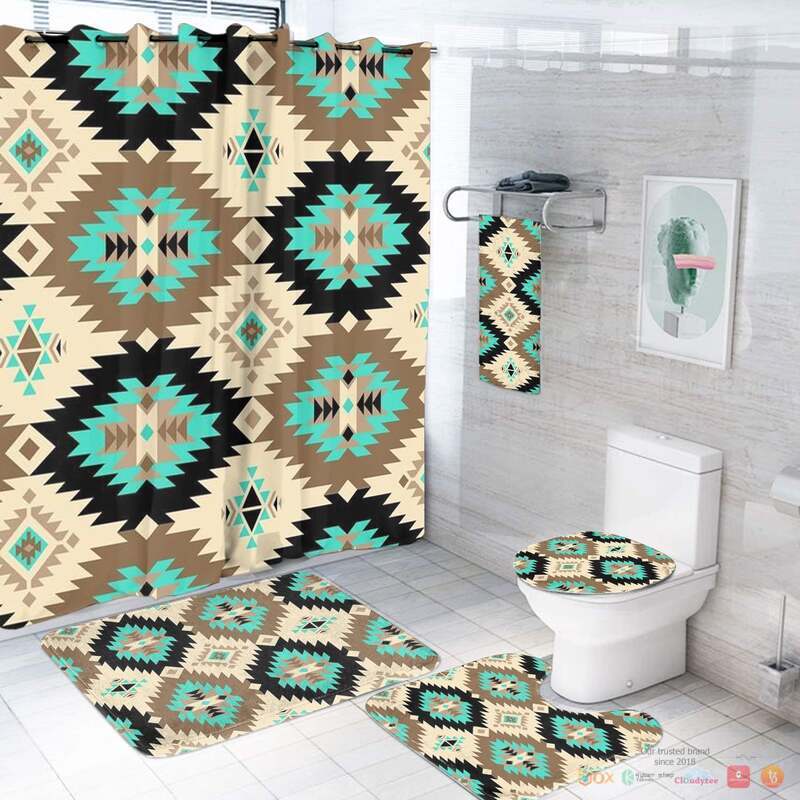 Cyan Brown Pattern Native American Bathroom Set