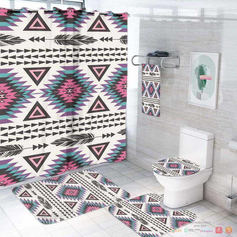 Cyan White Pattern Native American Bathroom Set