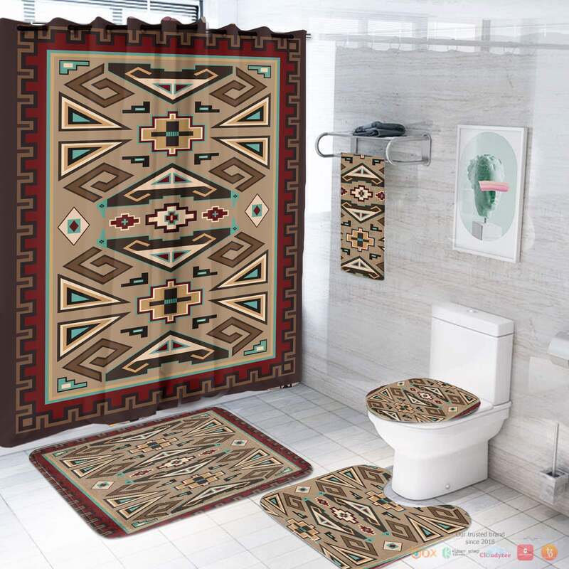 Dark Brown Pattern Native American Bathroom Set