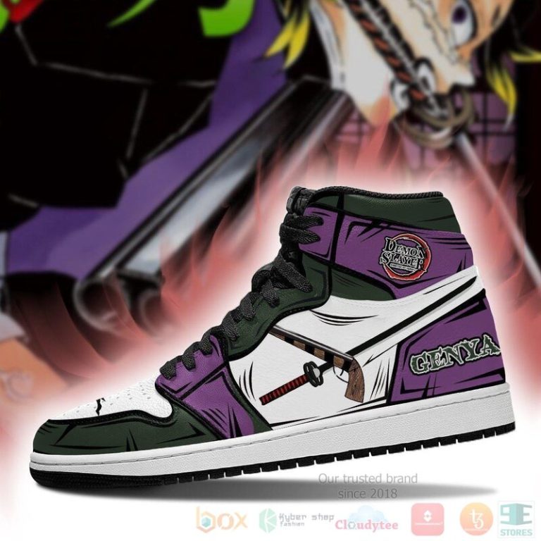 Demon Slayer Genya Sneakers Nichirin Sword Custom Anime Air Jordan High Top Shoes 1 2