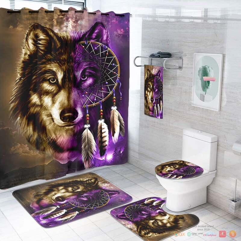 Dream Catcher Purple Wolf Native American Bathroom Set