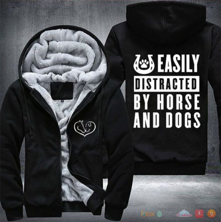 Easily distracted by horses and dogs Fleece Hoodie Jacket 1 2