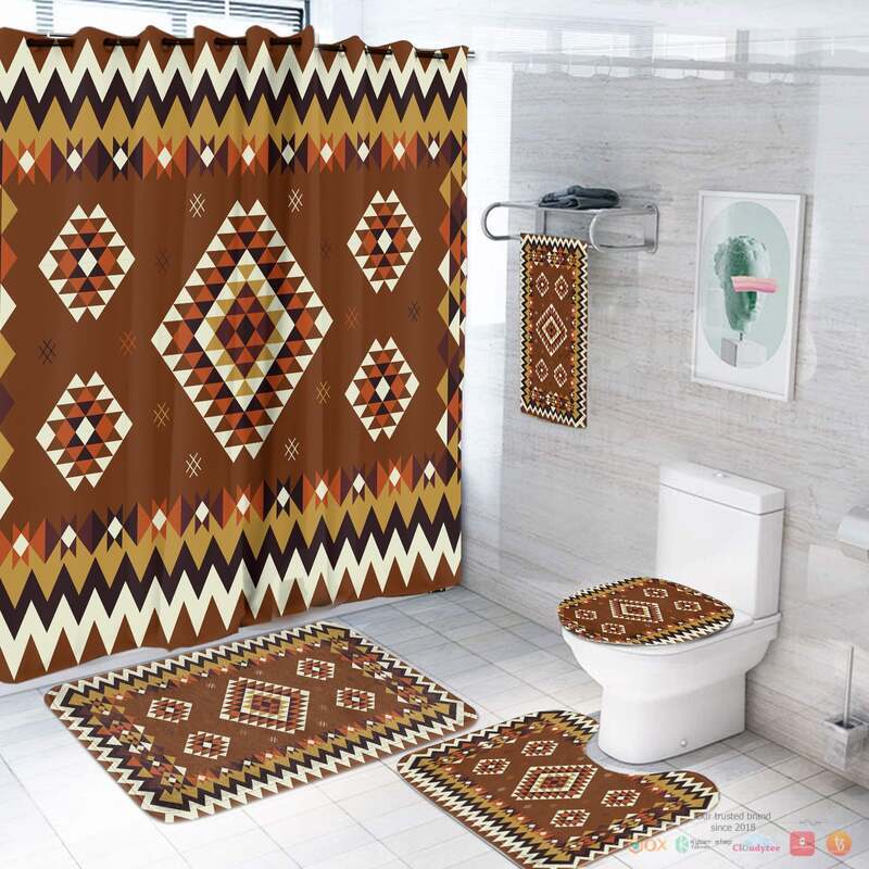 Ethnic Geometric Brown Pattern Native American Bathroom Set