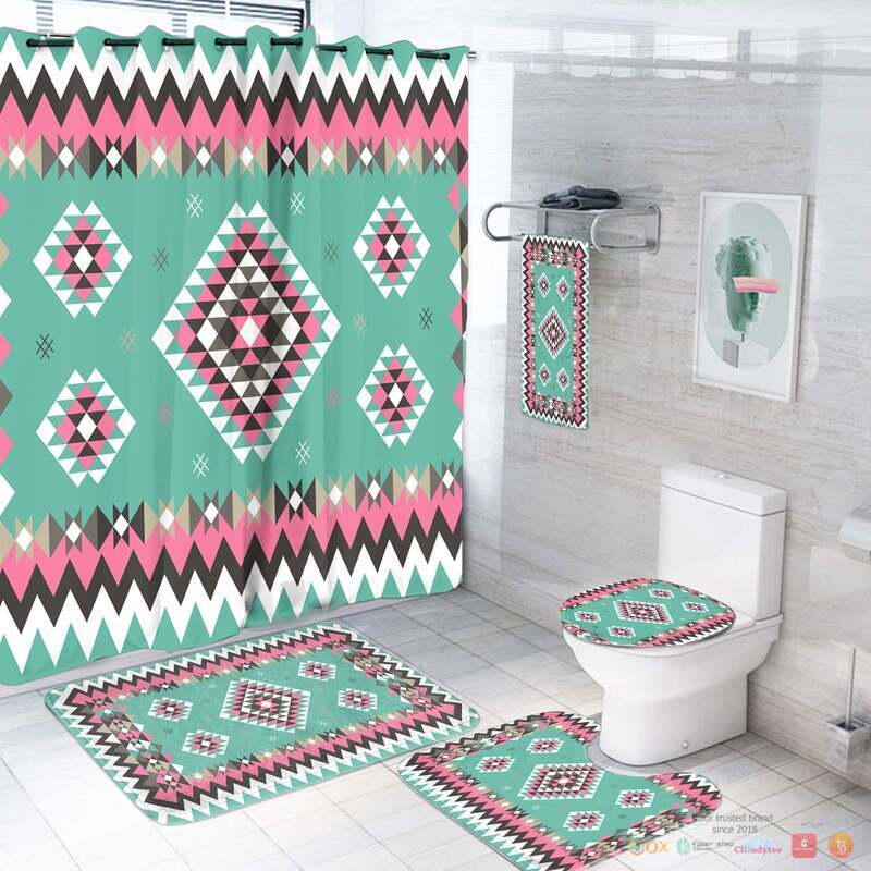 Ethnic Geometric Pink Pattern Native American Bathroom Set