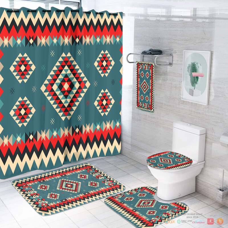 Ethnic Geometric Red Pattern Native American Bathroom Set