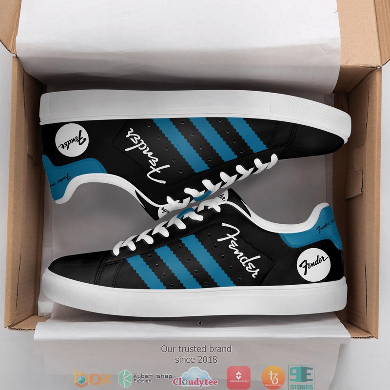 Fender Black and Cyan Blue Adidas Stan Smith shoes