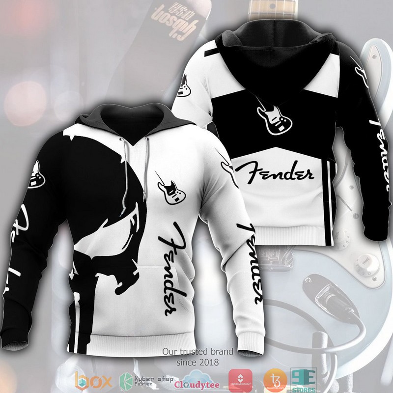 Fender Punisher Skull Black and White 3d full printing shirt hoodie