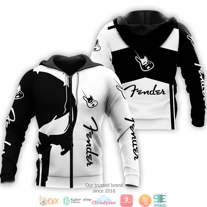 Fender Punisher Skull Black and White 3d full printing shirt hoodie 1