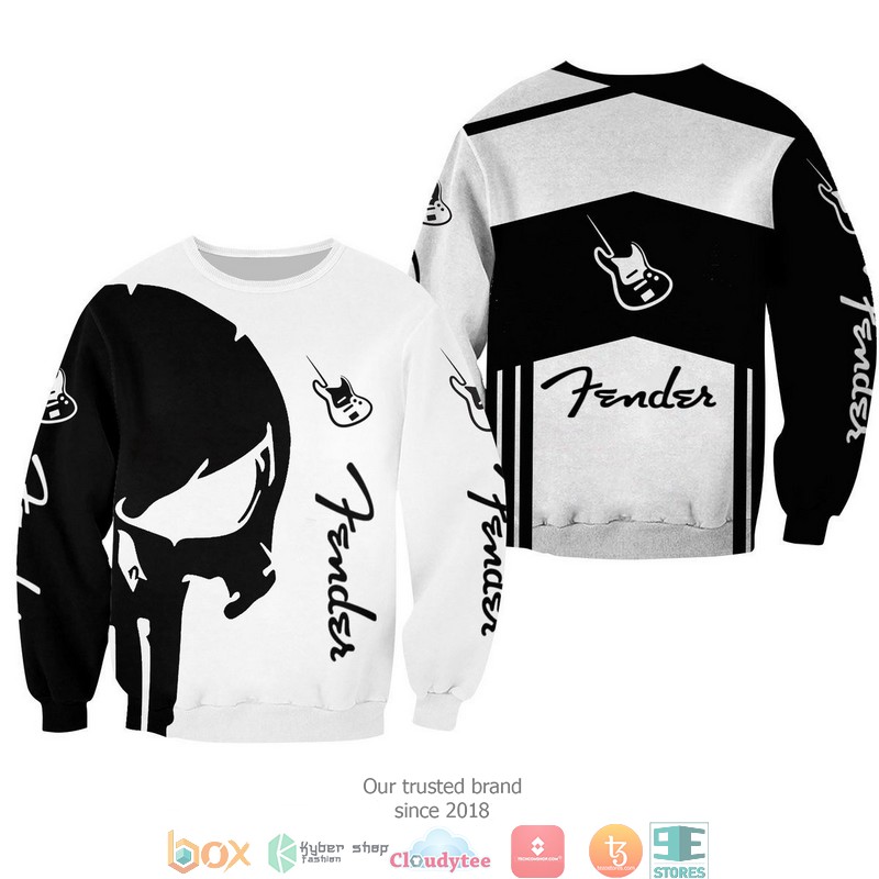 Fender Punisher Skull Black and White 3d full printing shirt hoodie 1 2 3