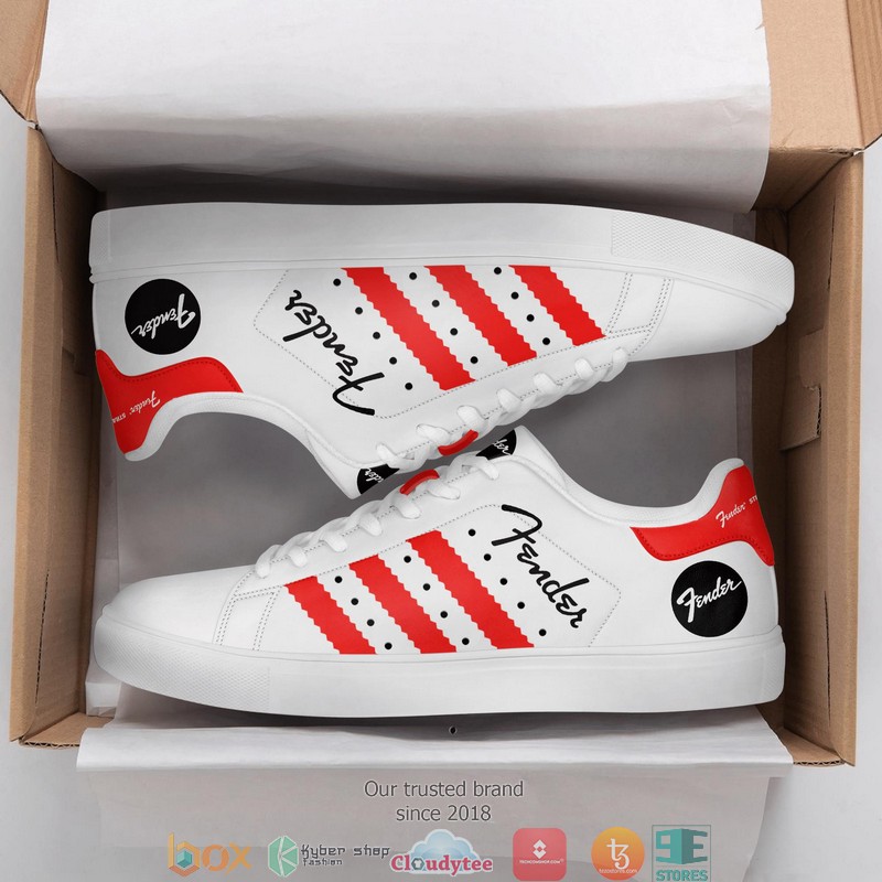 Fender Red and White Adidas Stan Smith shoes