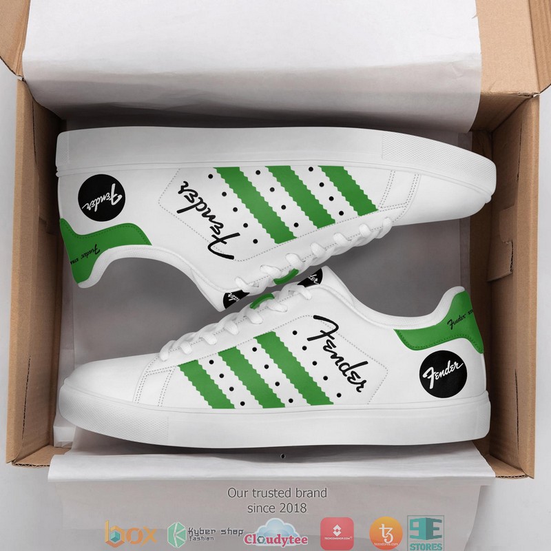 Fender White and Green Adidas Stan Smith shoes