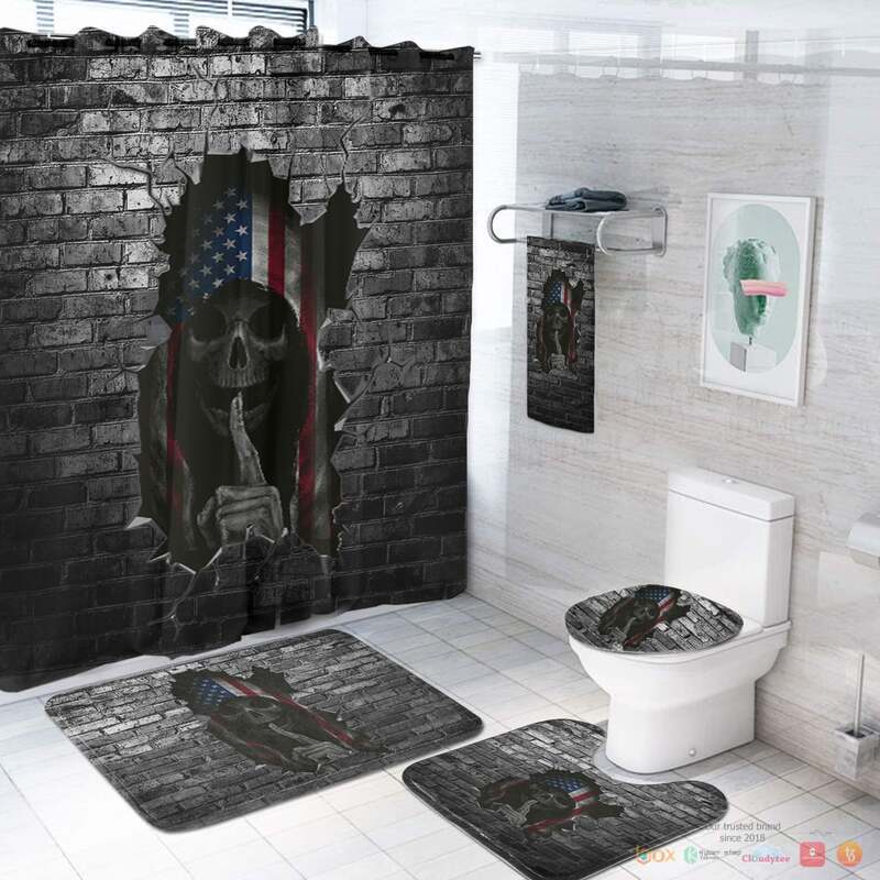 Flag Skull Black Brick Wall Native American Bathroom Set