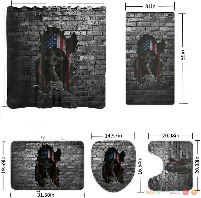 Flag Skull Black Brick Wall Native American Bathroom Set 1