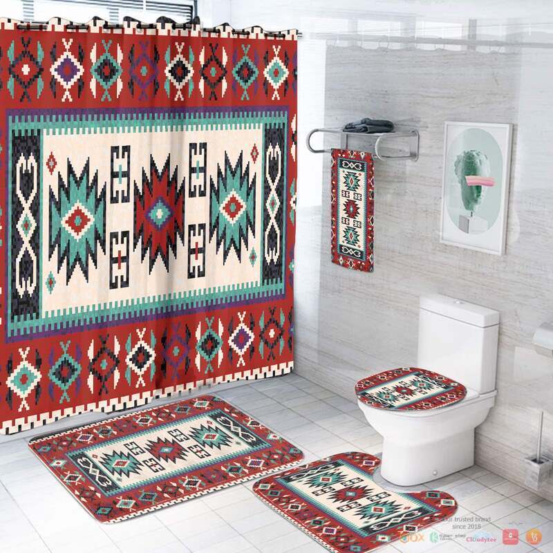 Geometric Red Pattern Native American Bathroom Set