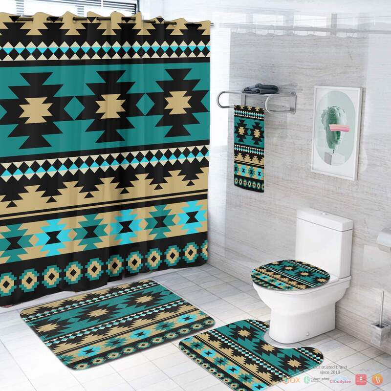 Green Ethnic Aztec Pattern Native American Bathroom Set