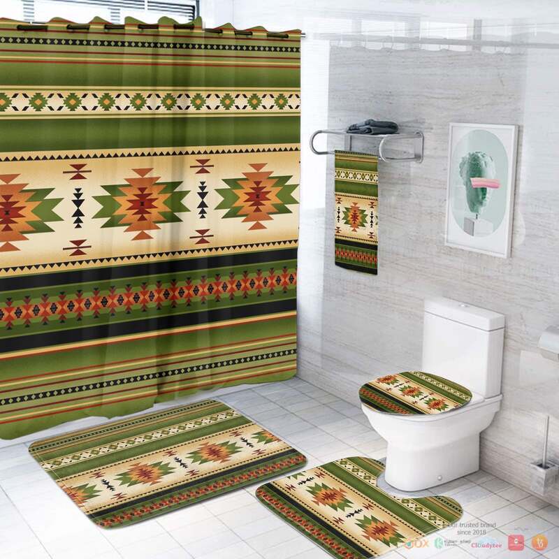 Green Native Pattern Native American Bathroom Set