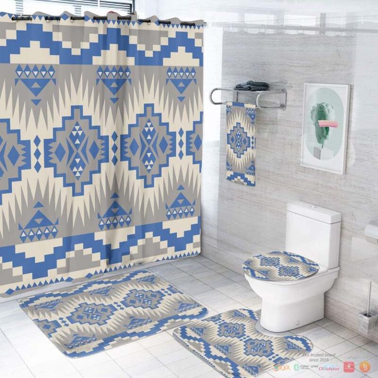 Grey Blue Pattern Native American Bathroom Set