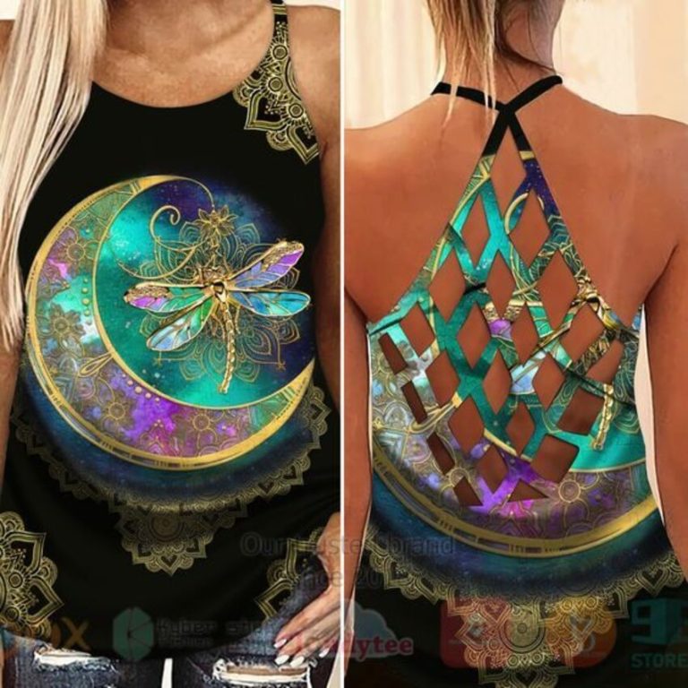 Half Moon Green Dragonfly Mandala Tank Top