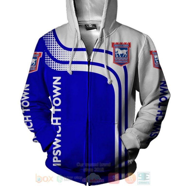 Ipswich Town FC blue white 3D shirt hoodie 1 2