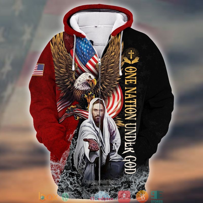 Jesus One Nation Under God Eagle American flag 3d shirt hoodie