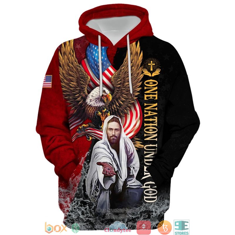 Jesus One Nation Under God Eagle American flag 3d shirt hoodie 1