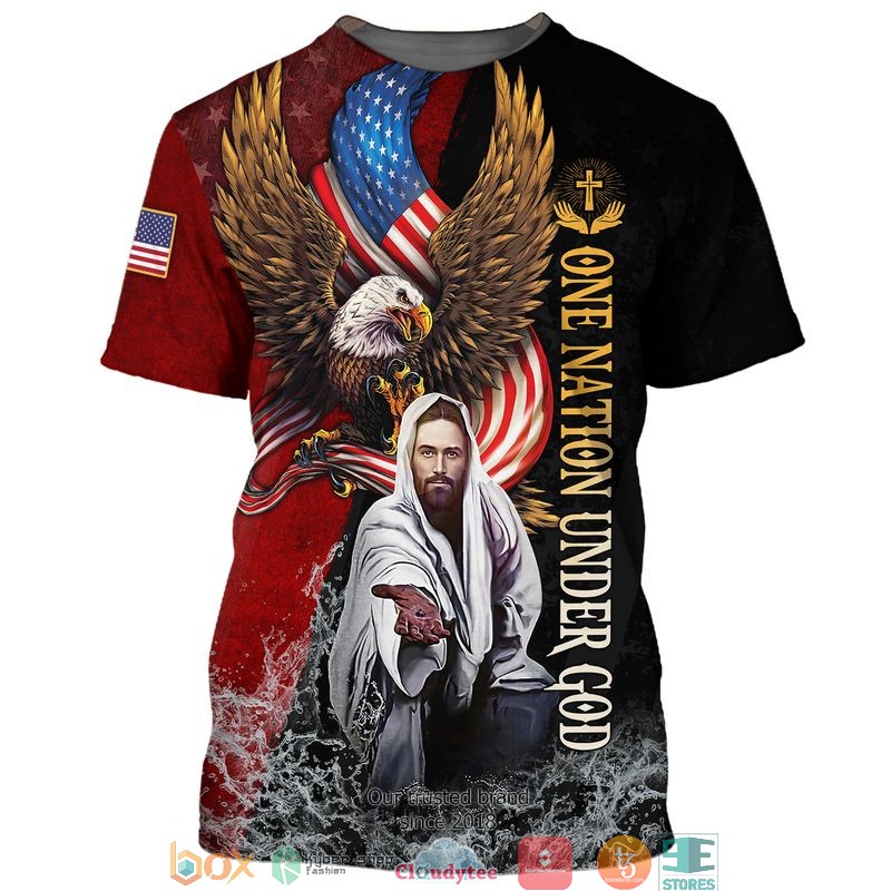 Jesus One Nation Under God Eagle American flag 3d shirt hoodie 1 2 3