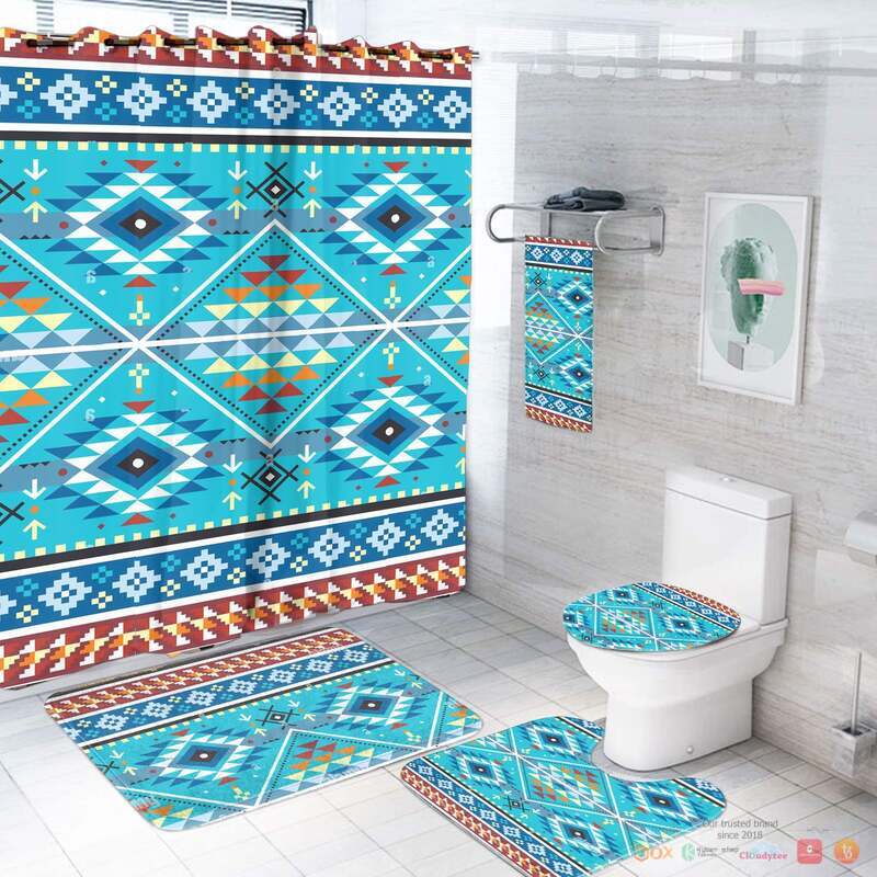 Light Blue Pattern Native American Bathroom Set