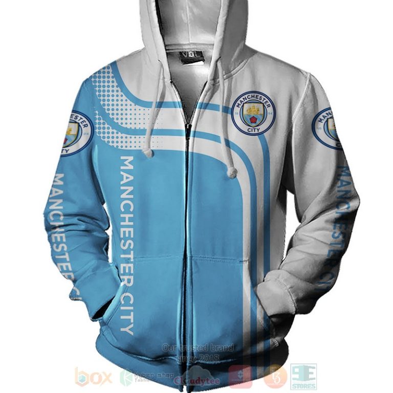 Manchester City blue white 3D shirt hoodie 1 2