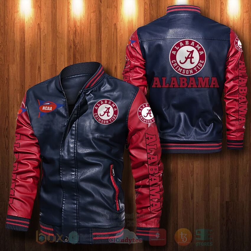 NCAA Alabama Crimson Tide football Leather Bomber Jacket 1 2 3