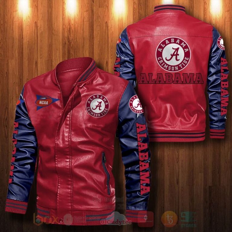 NCAA Alabama Crimson Tide football Leather Bomber Jacket 1 2 3 4