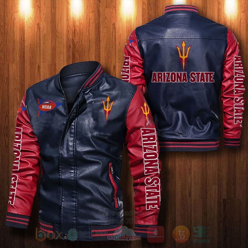 NCAA Arizona State Sun Devils Leather Bomber Jacket 1 2 3