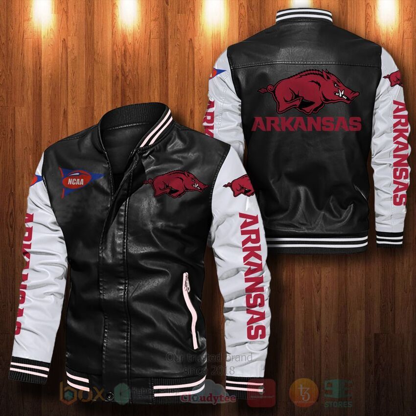 NCAA Arkansas Razorbacks Leather Bomber Jacket