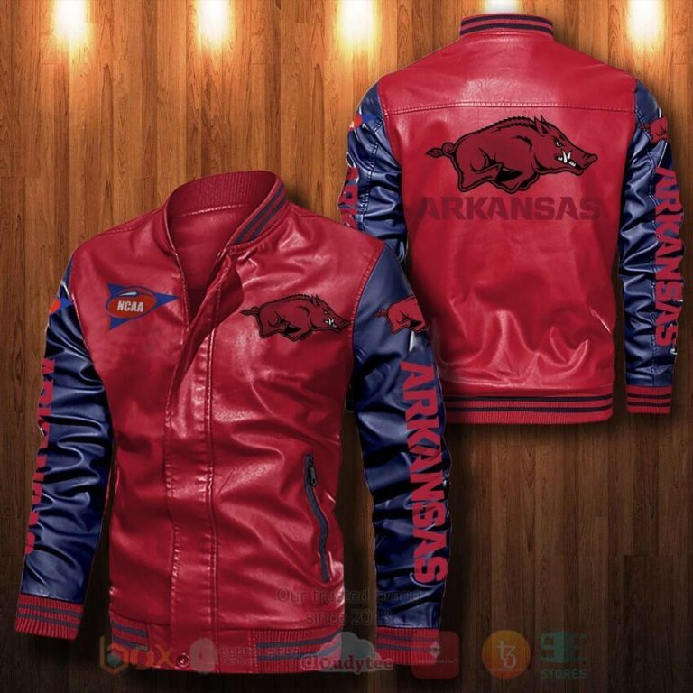 NCAA Arkansas Razorbacks Leather Bomber Jacket 1 2 3 4