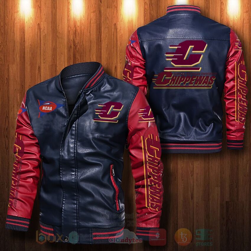 NCAA Central Michigan Chippewas Leather Bomber Jacket 1 2 3