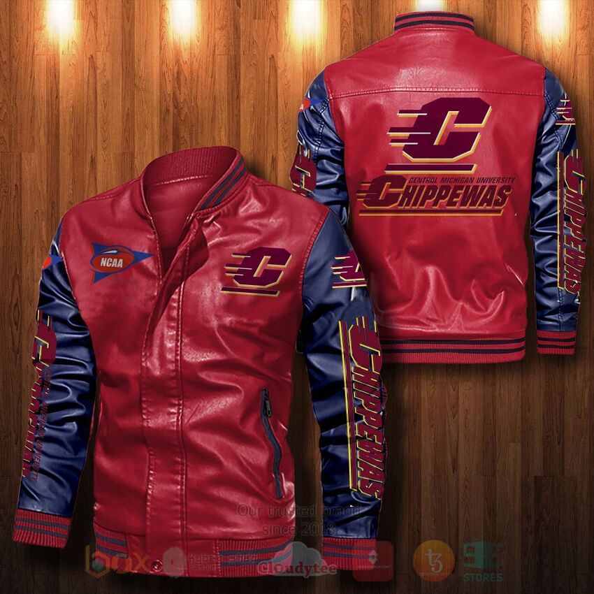 NCAA Central Michigan Chippewas Leather Bomber Jacket 1 2 3 4