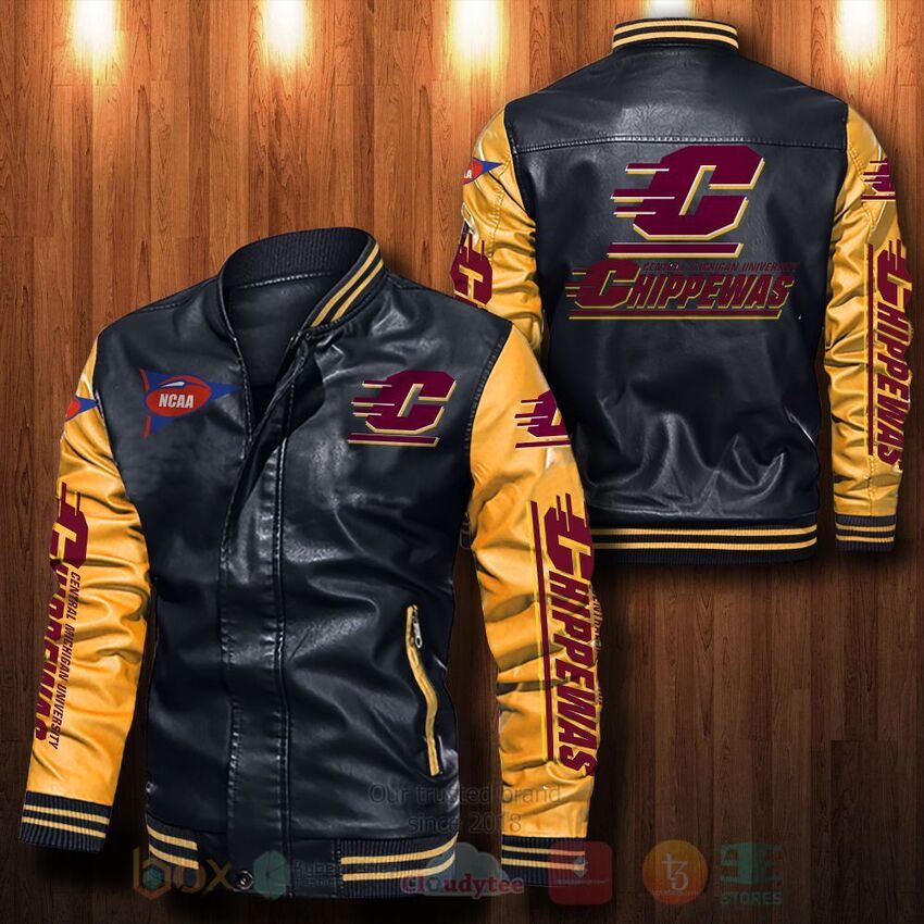 NCAA Central Michigan Chippewas Leather Bomber Jacket 1 2 3 4 5