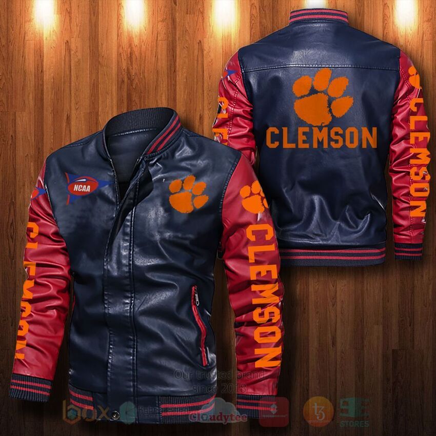 NCAA Clemson Tigers Leather Bomber Jacket 1 2 3