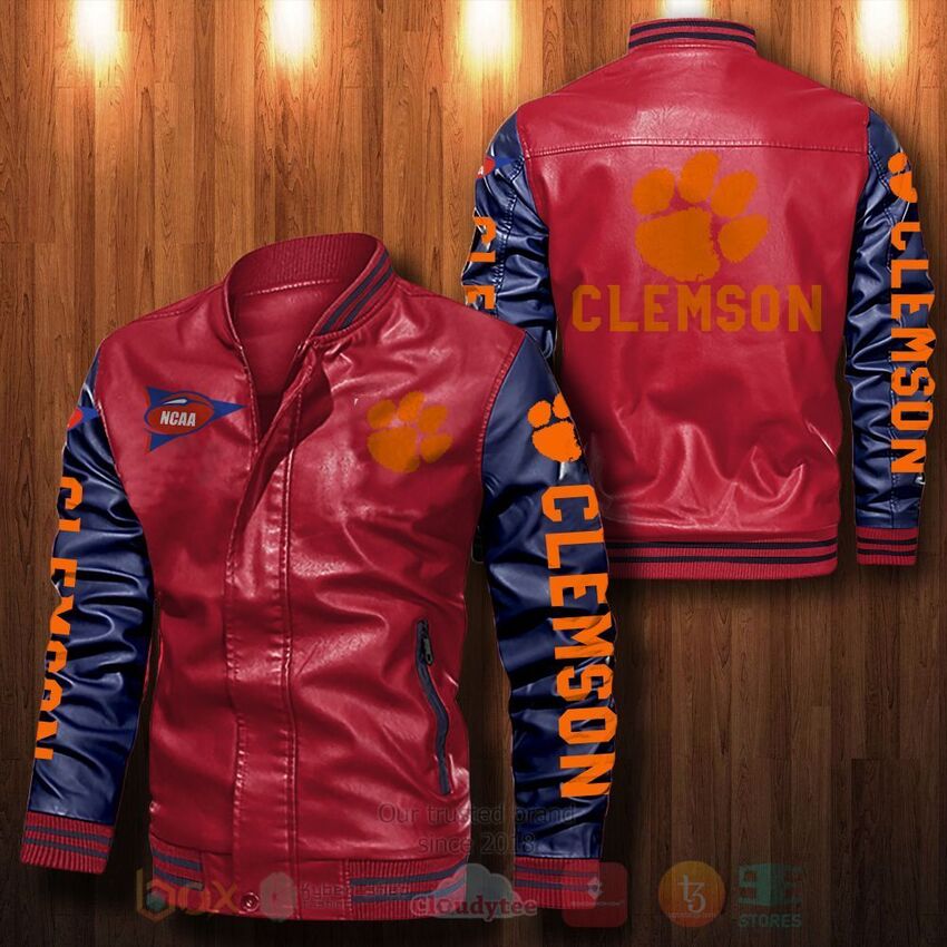 NCAA Clemson Tigers Leather Bomber Jacket 1 2 3 4
