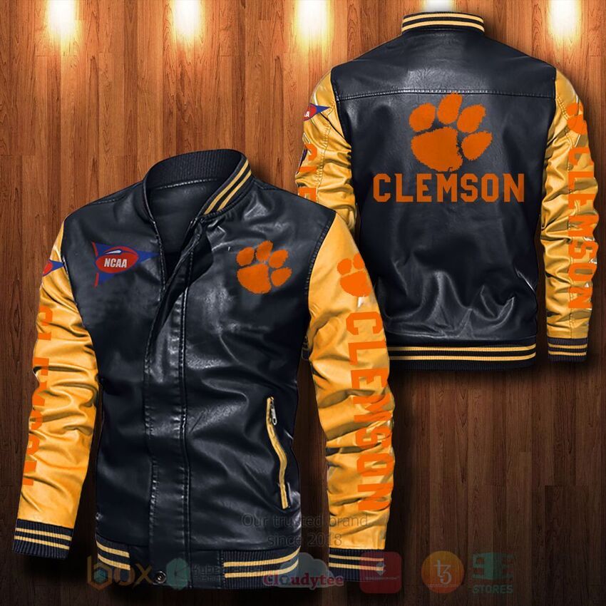 NCAA Clemson Tigers Leather Bomber Jacket 1 2 3 4 5