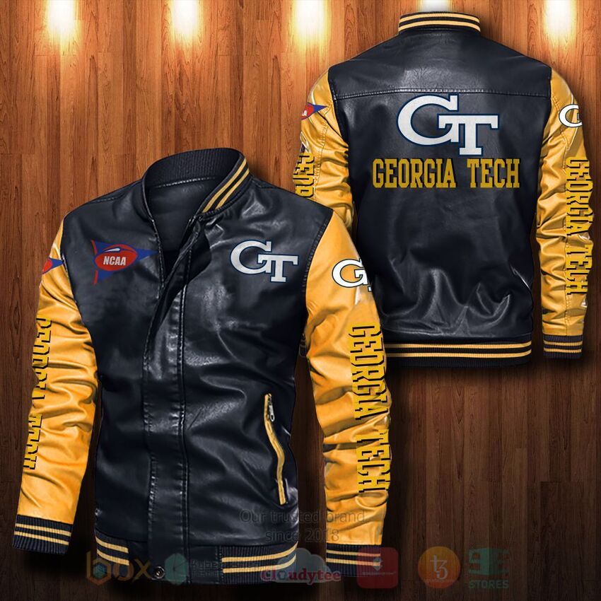 NCAA Georgia Tech Yellow Leather Bomber Jacket 1 2 3 4 5