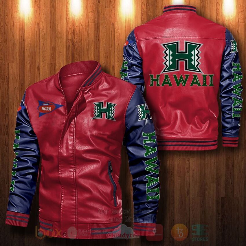 NCAA Hawaii Rainbow Warriors football Leather Bomber Jacket 1 2 3 4