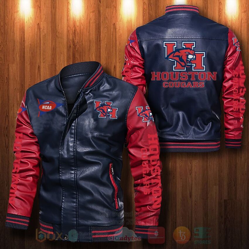 NCAA Houston Cougars Leather Bomber Jacket 1 2 3
