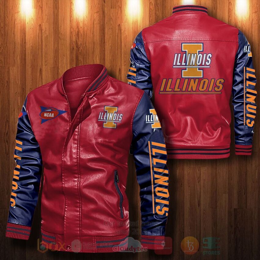 NCAA Illinois Fighting Illini Leather Bomber Jacket 1 2 3 4