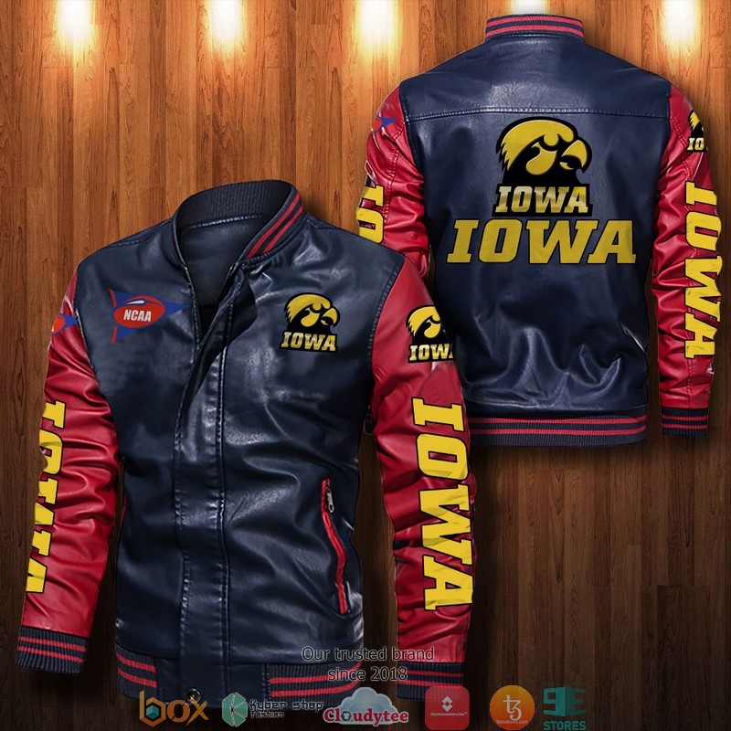 NCAA Iowa Hawkeyes Bomber Leather Jacket 1 2 3