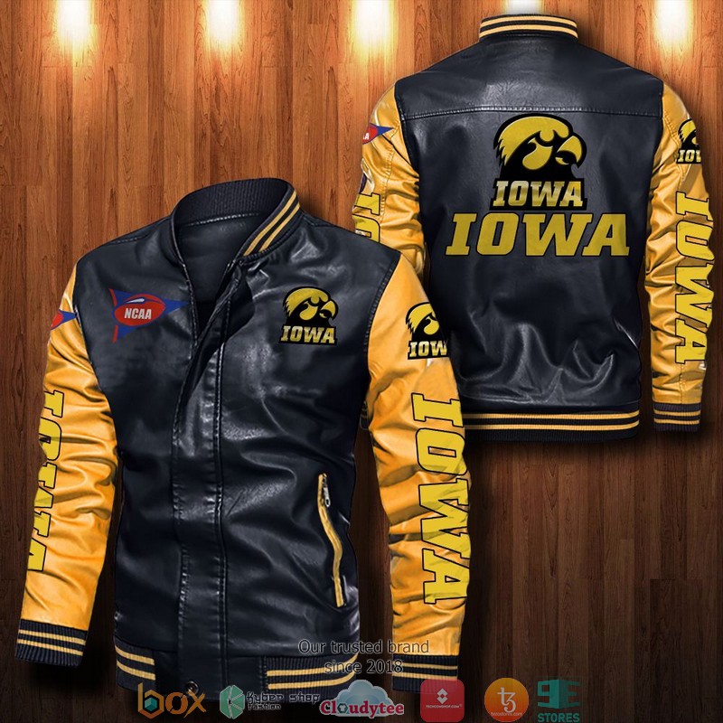 NCAA Iowa Hawkeyes Bomber Leather Jacket 1 2 3 4 5