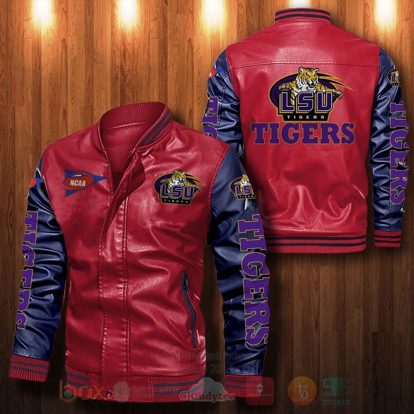 NCAA LSU Tigers Leather Bomber Jacket 1 2 3 4