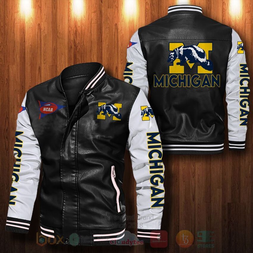 NCAA Michigan Wolverines Leather Bomber Jacket