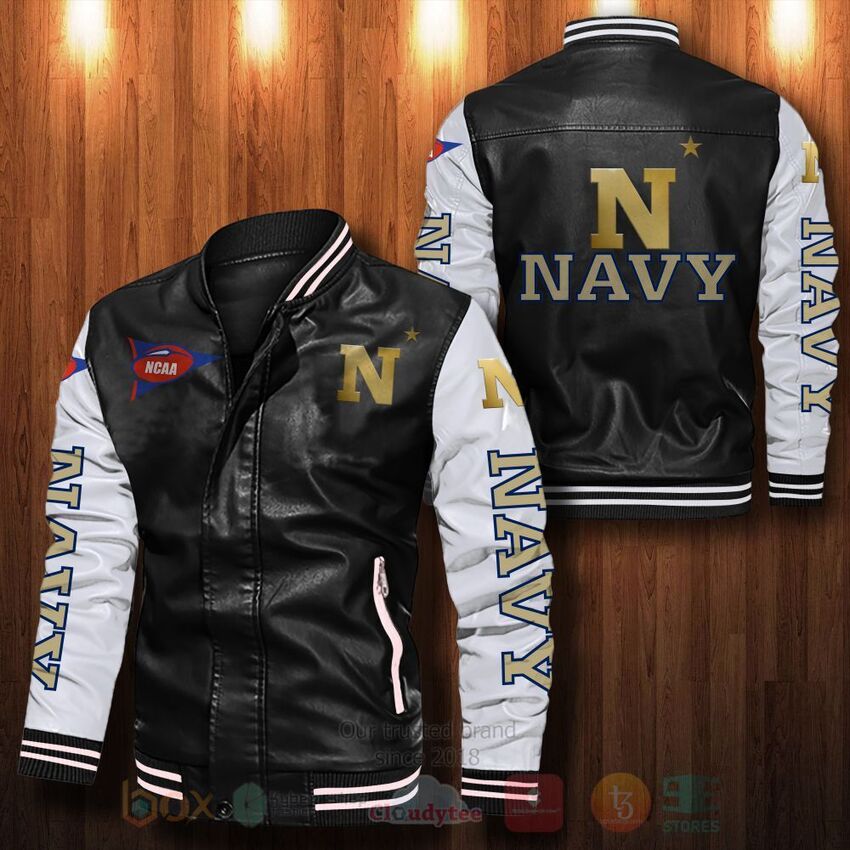 NCAA Navy Midshipmen Leather Bomber Jacket