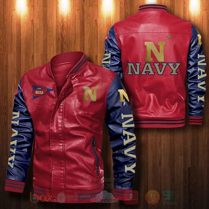 NCAA Navy Midshipmen Leather Bomber Jacket 1 2 3 4